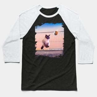Siamese Cat Playing Beach Volleyball Baseball T-Shirt
